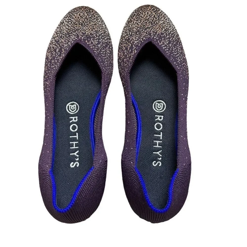 RETIRED Rothy's The Flat Eggplant Rose Gold Metallic Retired Size 7.5 Maroon